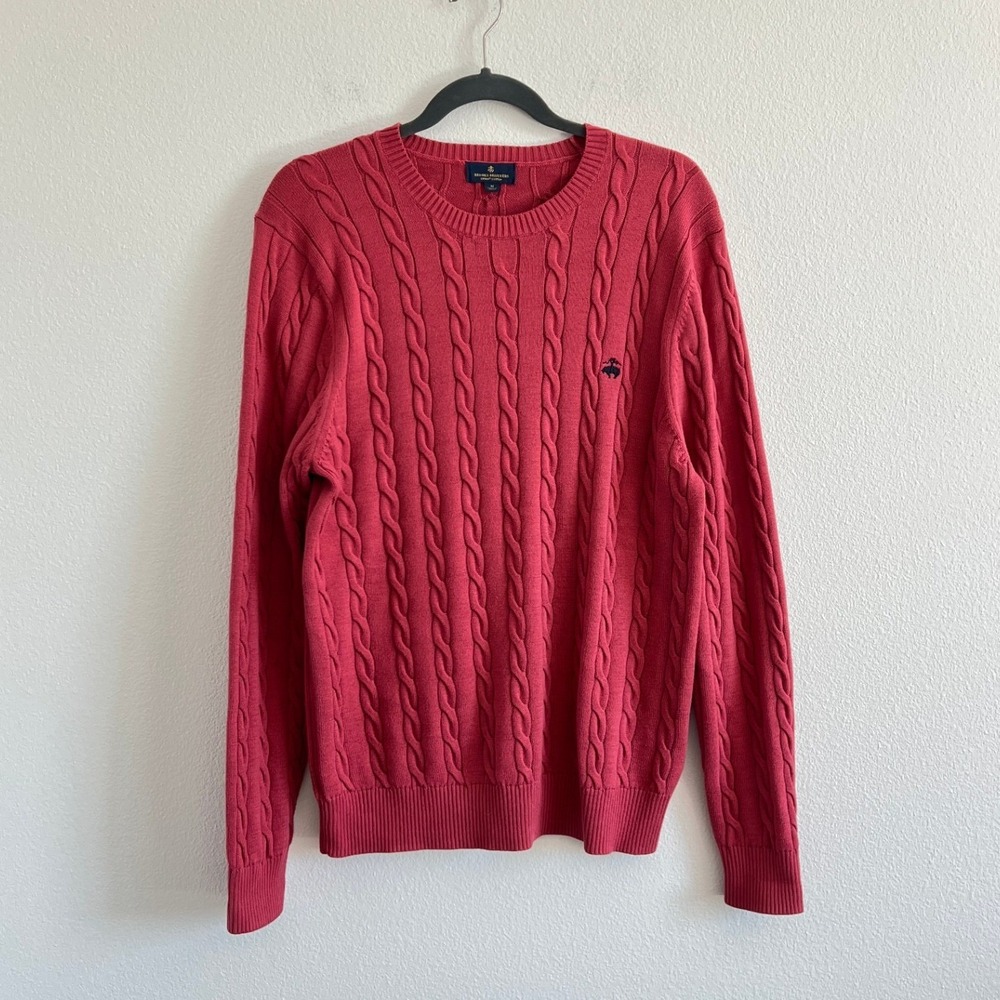 Brooks Brothers Red Supima Cotton Cable Knit Crewneck Sweater M Preppy Luxury